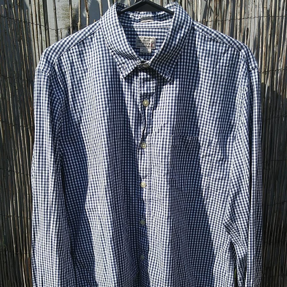 J. Crew Navy White Checked Long Sleeve Lightweight Button Down Slim Fit - L